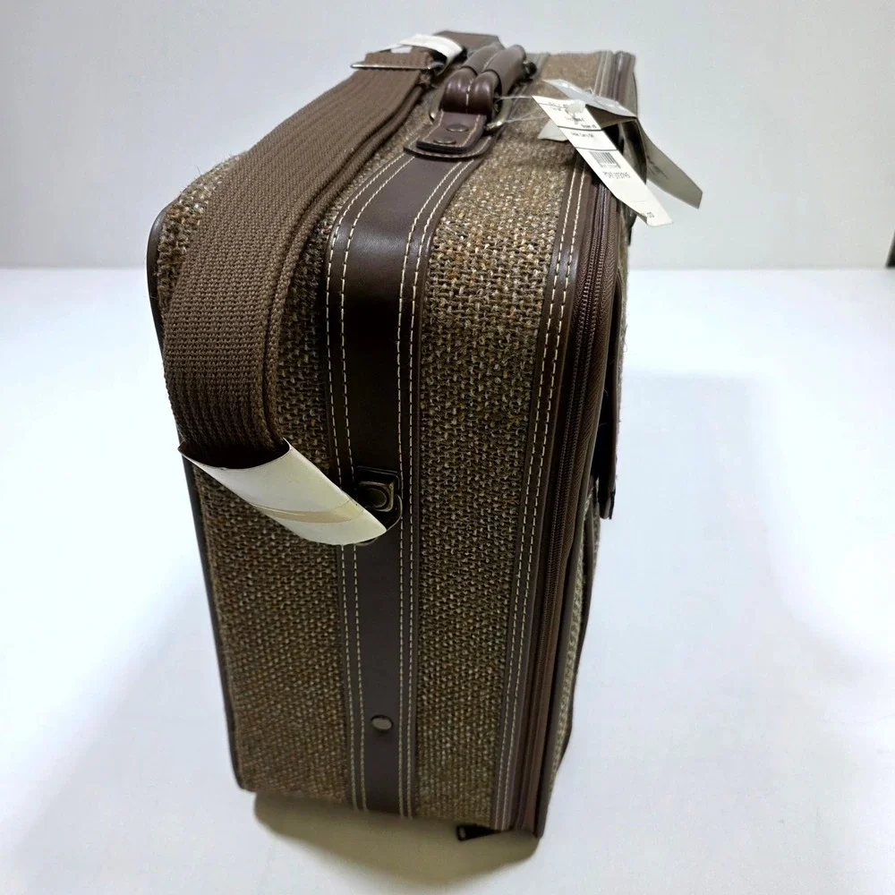 Vintage Jordache Aztec Carry-On Suitcase Brown Tweed NWT Retro Travel Bag 80s